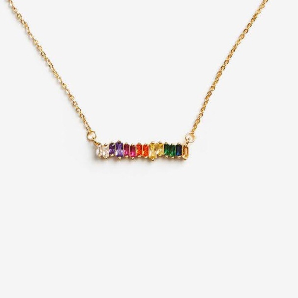 Dainty Rainbow Gemstone Gold Chain Necklace 🌈